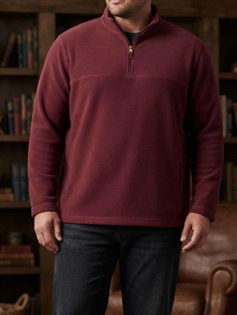 Club Room Men's Burgundy Fleece Quarter-Zip Pullover Sweater Size 3XLT